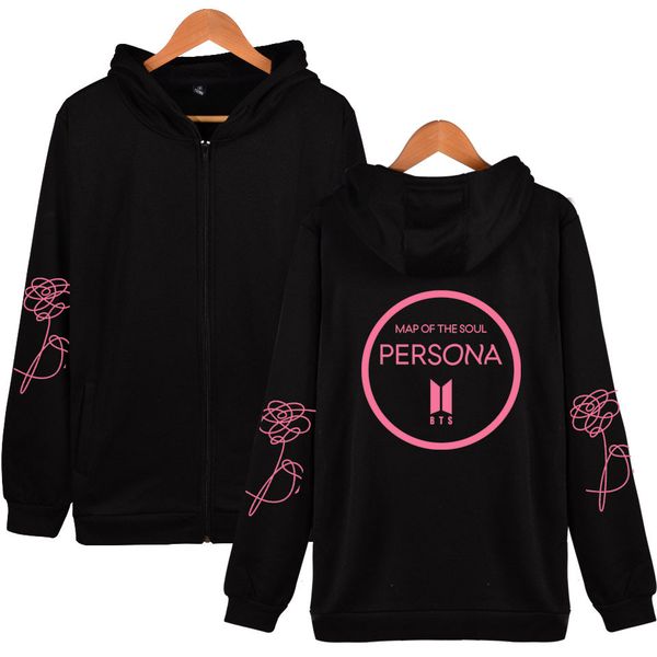 

bts kpop persona women's hooded zipper sweatshirt spring autumn loose casual long-sleeved jacket korean, Black