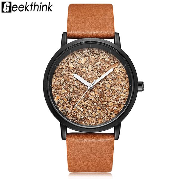 

geekthink fashion luxury watches brand watch brown leather strap quartz casual wristwatch waterproof clock relogio masculino, Slivery;brown