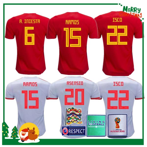 

2018 Spain Jersey home Away Soccer Jersey Spain home soccer shirt 2019 ASENSIO MORATA ISCO A.INIESTA Football uniforms sales
