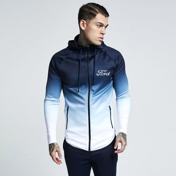 

spring autumn zipper jacket hoodies ford car print logo gradient clothes fleece long sleeve hoodie men women sweatshirts hoody, Black