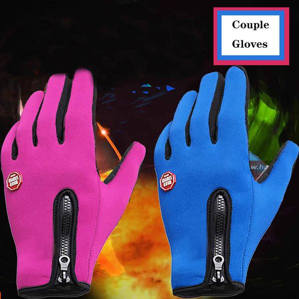 

calymel winter thicken keep warm gloves for men women ski outdoor riding sports fleece waterproof non-slip gloves xmas gifts, Blue;gray