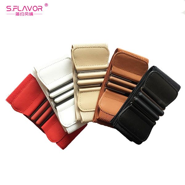 

s.flavor fashion vintage design wide cummerbund belts for women coat dress solid elastic women waistband, Black;brown
