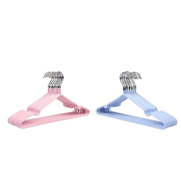 

20pcs clothes hanger storage rack pvc coated steel coat hanger holder pink/blue