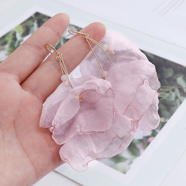 

new korean multilayer gauze flower lace earrings women's fashion fabric earrings, Golden;silver