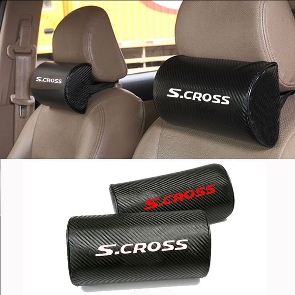 

carbon fiber texture pu leather auto car seat head neck rest cushion neck support safety pillow headrest pad for scross