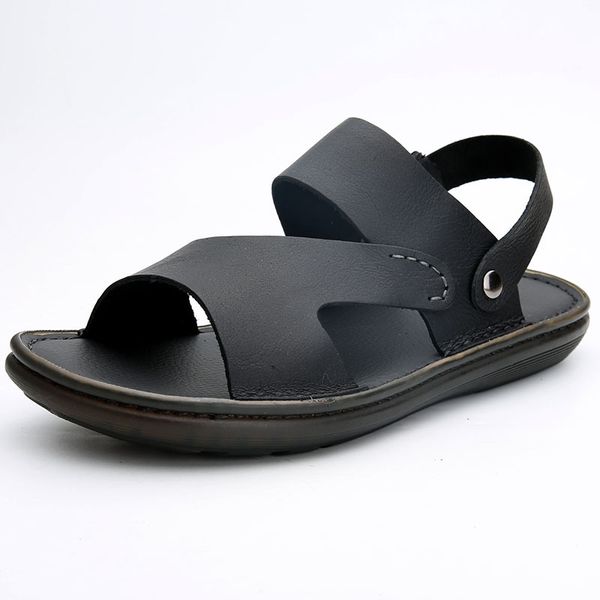 

mens sandals slippers summer sandals sneakers men slippers flip flops casual shoes beach outdoor anti-skid all-match cowhide, Black