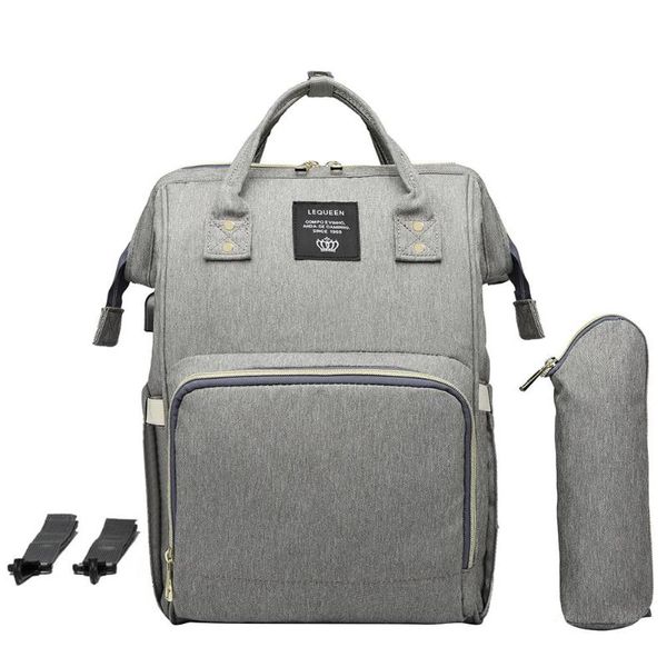 

lequeen usb interface diaper bag large capacity waterproof nappy bag with milk bottle cover hook mummy maternity women backpack