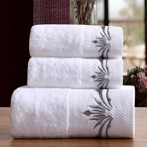 

towel 3 pieces/lot 5 star el bath set cotton embroidery soft thick wool white