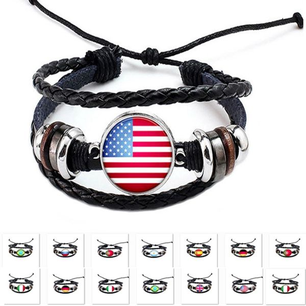 

diy punk leather bracelet women men charm flag bracelet for 2018 football sport party decoration festive gifts xd20085