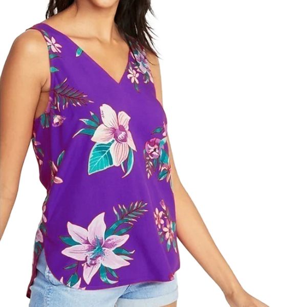 

fashion-youyedian floral printed tank for women 2019 summer fashion sleeveless v-neck vest casual side split irregular tank, White