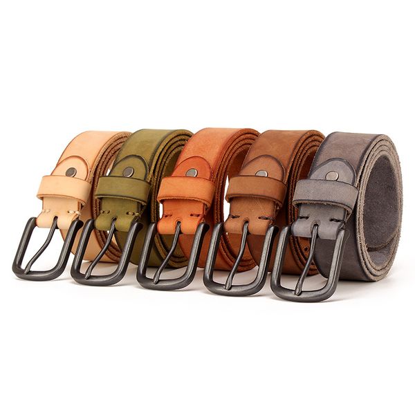 

men's needle buckle belts italian head layer yellow cattle skin washing sand retro leisure cowboy wind belt gifts for men, Black;brown