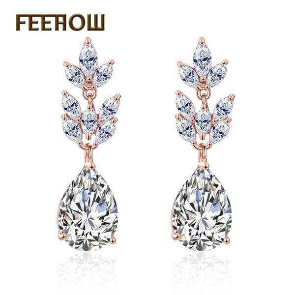 

feehow bridal jewelry white color marquise flower hang pear + cubic zirconia rhinestone women dangle earrings ze003, Silver