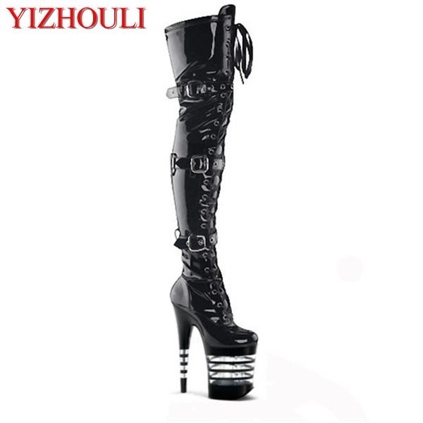

thigh high boots 8 inch high heels fashion platform womens over the knee boots 20cm high-heeled pipe dance, Black