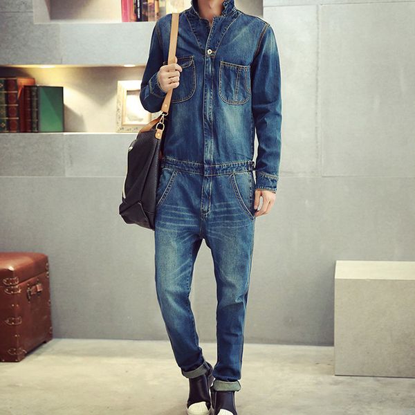 

men's full sleeve denim overalls casual long length jeans jumpsuits blue jeans