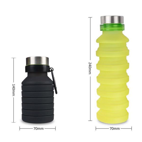 

water bottle collapsible bottles with carabiner for travel 550ml bpa silicone