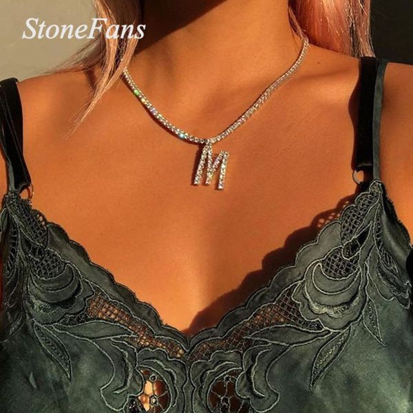

stonefans 26 alphabet rhinestone letter necklace chain women statement word crystal choker pendant necklace collar jewelry, Golden;silver