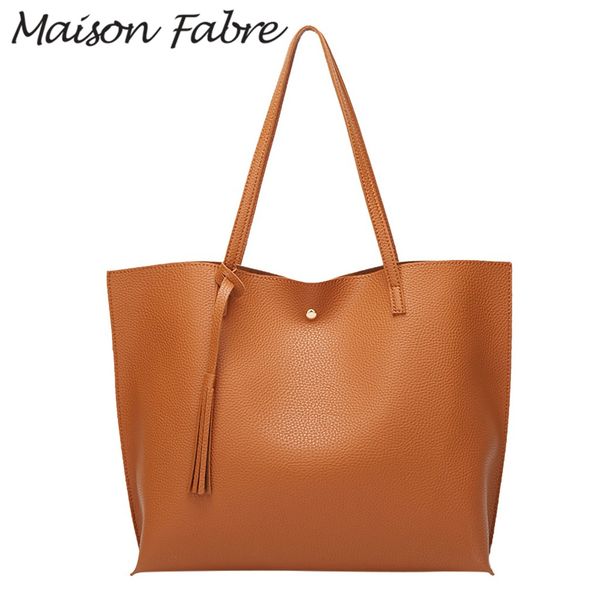 

maison fabre bag women leather shoulder bag strap handles tassel shopping large capacity 2019 elegant ladies square handbags