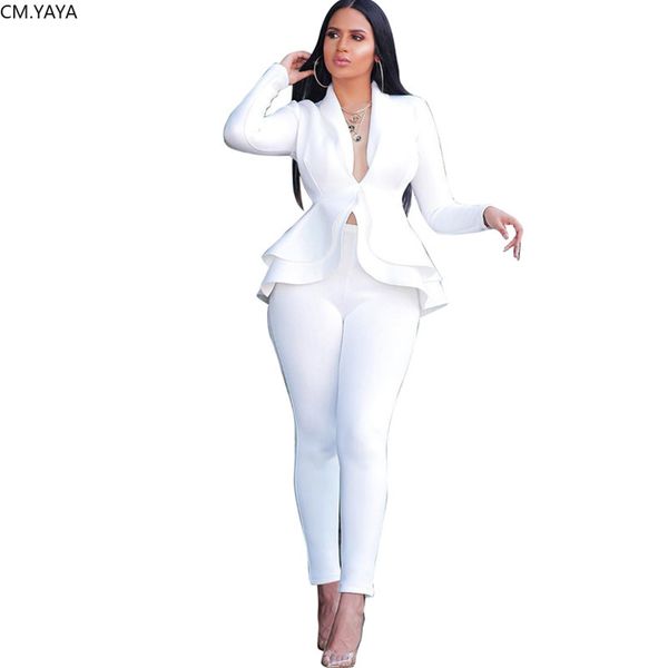 

gl women winter women's set tracksuit full sleeve ruffles blazers pencil pants suit two piece set office lady outfit uniform 610, White;black