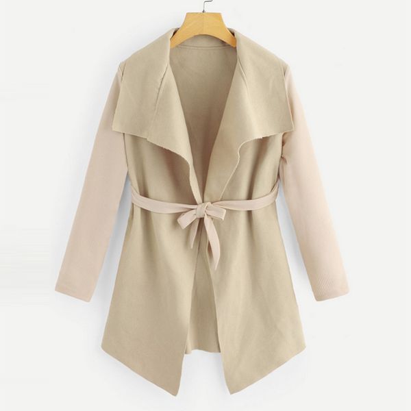 

fashion autumn winter women's trench solid open front long sleeve coat outwear cardigan office ladies coat roupa feminina, Tan;black