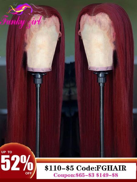 

lace wigs brazilian human hair 13x4 straight burgundy ombre front wig 99j remy for women 150% density, Black;brown
