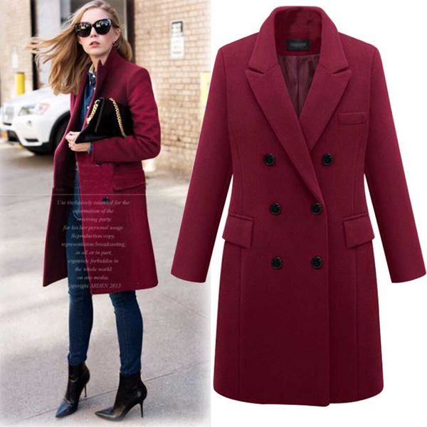 

plus size 5xl oversized overcoat women winter warm thicken double breasted windproof jacket slim fit long woolen coats wdc1686, Black