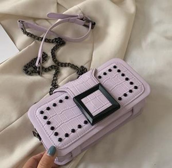 

fashion new small bag texture messenger designer female bag 2020 wild buckle rivet chain shoulder messenger bag