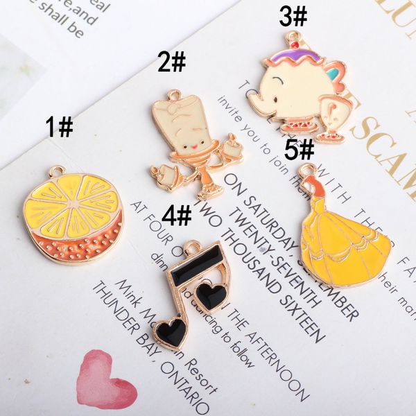 

10pcs new candlestick lady note teapot orange charms gold tone oil drop jewelry findings for diy bracelet floating enamel charms, Bronze;silver