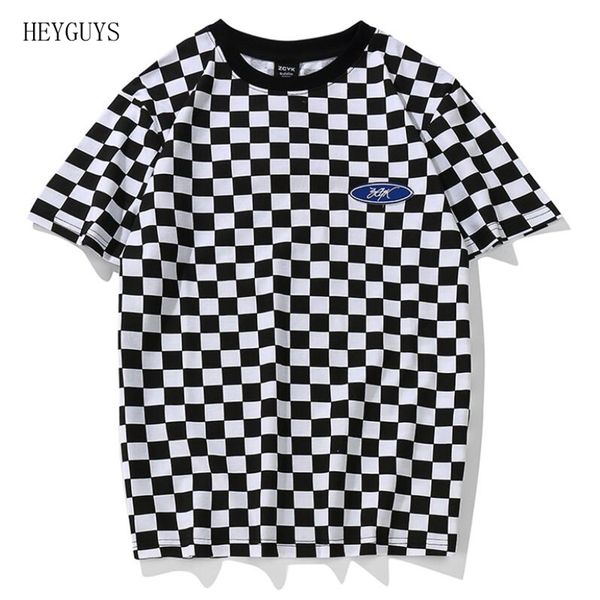 

heyguys plaid t shirt classic black and white lattice basic cotton o neck patchwork embroidery chess t-shirt geek dark souls, White;black