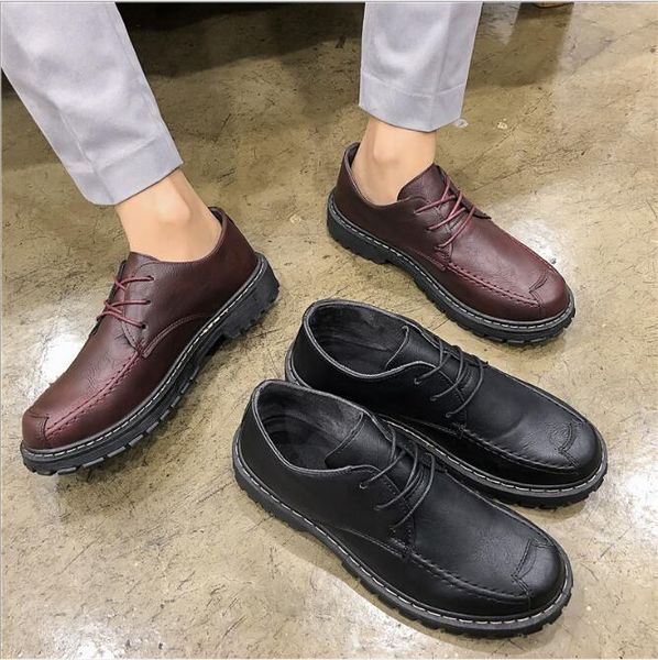 

2020 spring autumn new casual overshoes men's driving casual shoes half drag british style fashion thick bottom leather shoes 803 39-44, Black