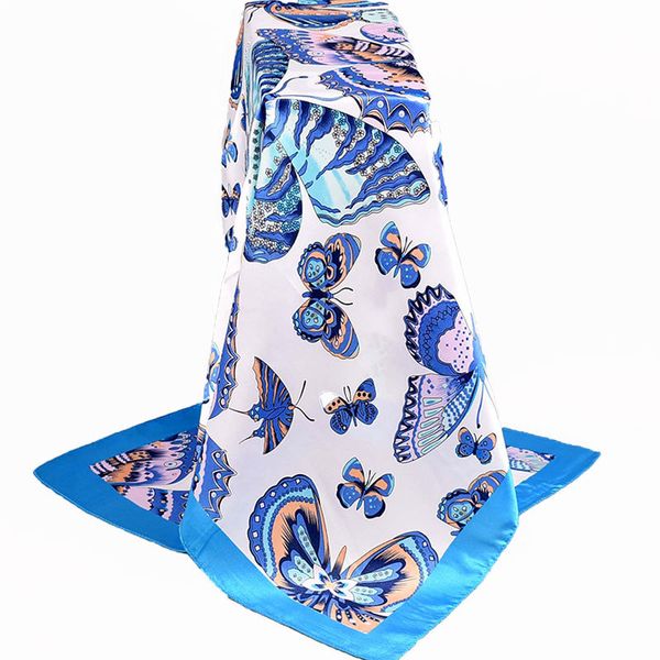 

2019 spring summer colors oil flower print silk scarf women large satin hijab scarves head handkerchief shawl wraps 90x90 cm