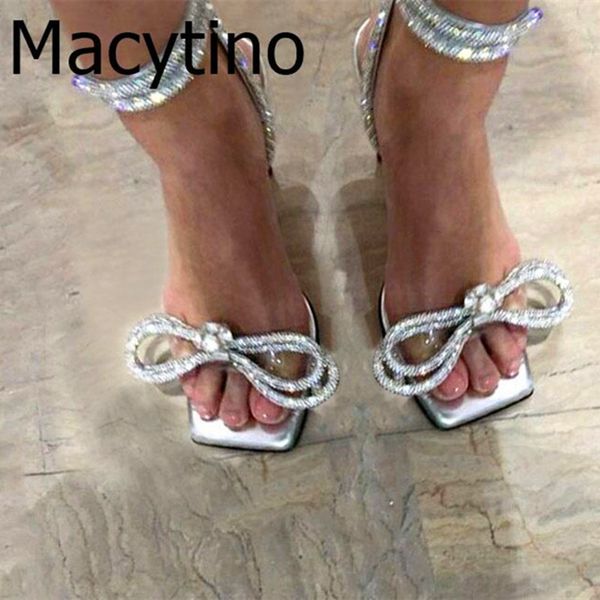 

2020 women's shoes sandals thin high-heeled shoes summer wedding glitter diamond pearl bow tie open-toe thick heel, Black