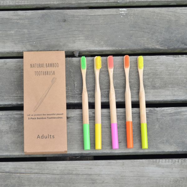 

bamboo toothbrush set round handle wooden multi color reusable natural life style eco friendly travel non disposable toothbrush