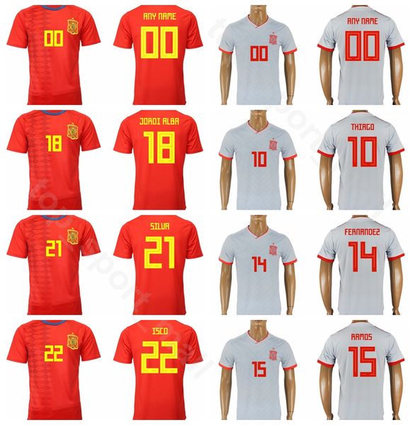 

men soccer 3 pique jersey 2019 2020 spain red grey 19 diego costa 21 silva 22 isco 6 iniesta football shirt kits uniform, Black;yellow