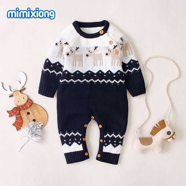 

baby rompers christmas newborn boys girls jumpsuits costumes cartoon knitted children's overalls one piece infant kids outfits, Blue