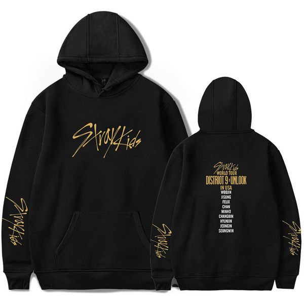 

stray kids kpop world tour hood hoodies sweatshirt hip hop style fashion men women hooded pullover long sleeve hoodie hoody, Black