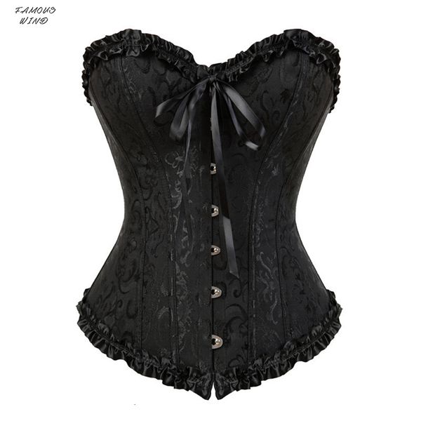

women bustier corset overbust lace plus size zip floral corset lingerie victorian brocade fashion dropshipping, Black;white