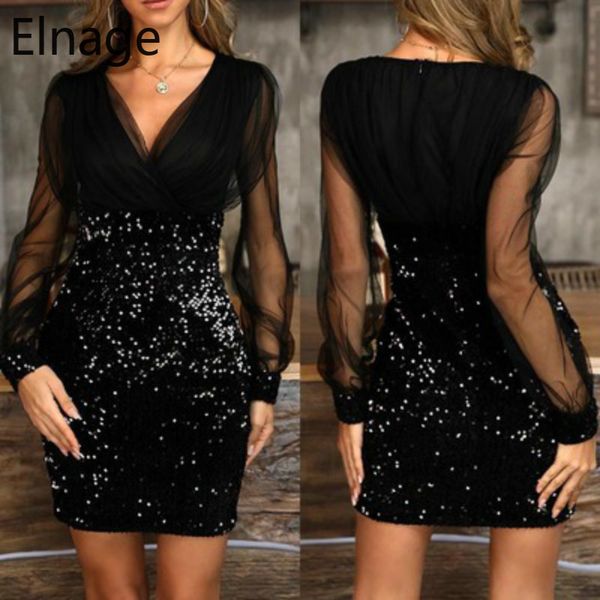 

elnage блестками сексуальный новый 2020 женский летний халат femme черный ретро элегантный с длинным рукавом платье одно слово плечо vestido, Black;gray