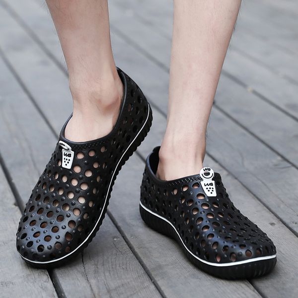 

men casual sandals breathable beach shoes lightweight low lazy shoes summer outdoor sandals, Black