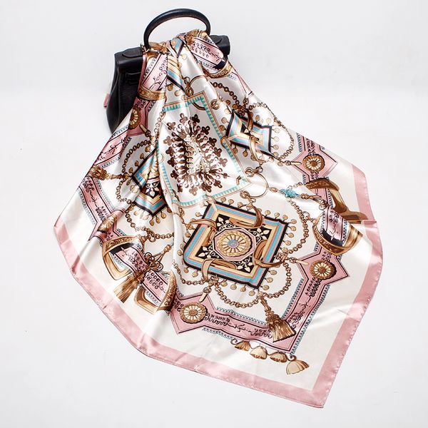 

fashion camel scarf for women floral print satin shawl silk scarfs female neckerchief 90cmx90cm square shawls scarves for ladies