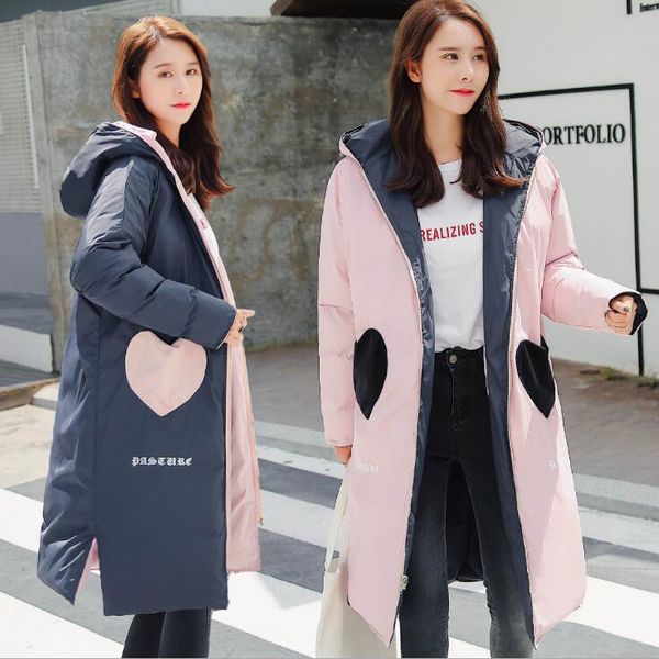 

2019 new design both two side can be wore winter jacket women hooded lovely sweet outwear female coat long parka winter parkas, Black