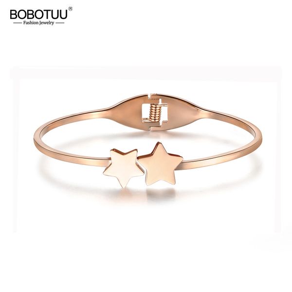

bobotuu romantic titanium steel double star cuff bracelets & bangles luxury engagement wedding bangle jewelry for women bb18044, Black