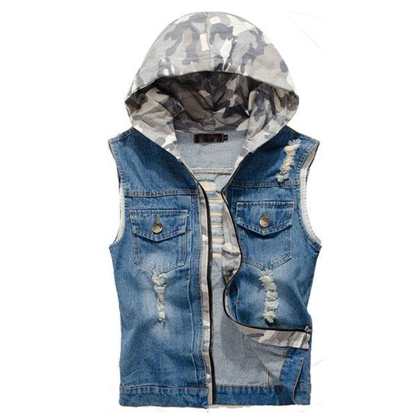 

men's vests denim vest designer fashion vintage retro hooded washed fit slim casual men m~3xl, Black;white