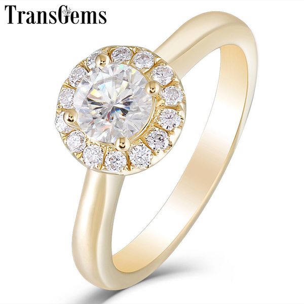 

transgems 14k yellow gold 0.5ct 5mm fg color moissanite engagement ring for women wedding classic ladies ring with moissanite y19061203, Slivery;golden