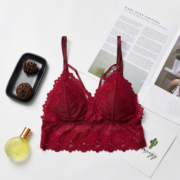 

women seamless lace bra lingerie hollow out bralette wireless chest padded fashion bra, Black;white