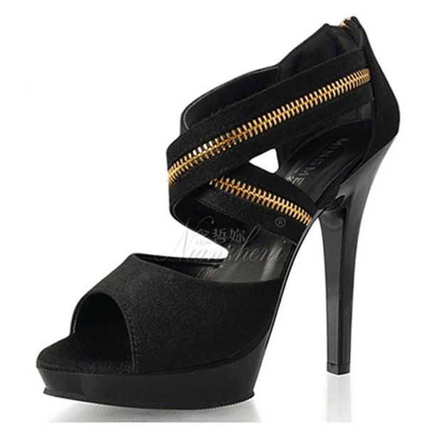 

mclubgirl 15cm heels color blocking suede fish mouth cross strap sandals heighten super high heel hollow roman shoes female lyp, Black