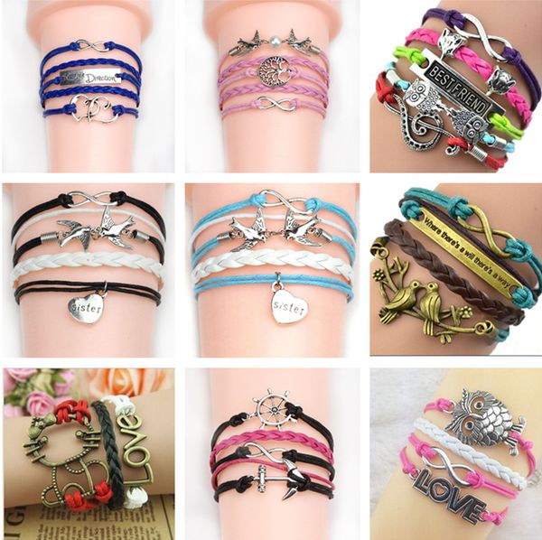 

2019 mix styles bracelets infinity bracelets love believe pearl friendship charm multilayer charm leather bracelets women, Golden;silver