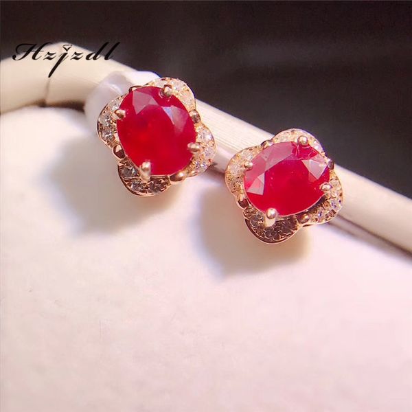

18k gold natural ruby diamond earrings simple atmosphere style, Golden;silver