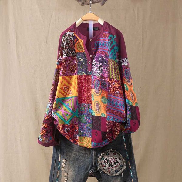 

l 5xl zanzea 2020 spring blouse women floral printed shirt vintage long sleeve cotton tunic female blusas mujer chemise, White