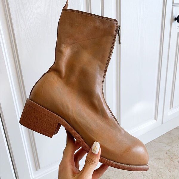 

trend shoes zipper luxury fashion short boots vintage pleated inverted boots women's middle tube martin boots waterproof flat shoes, Black