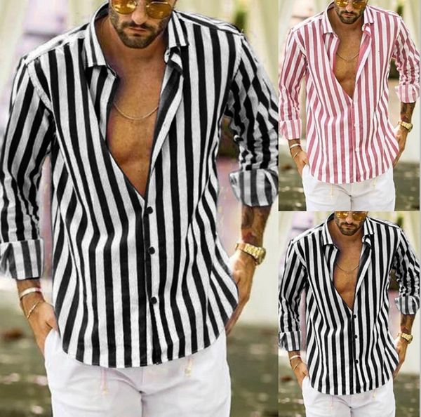 

man long sleeve stripe shirt leisure tide male fashion vertical striped slim fit business work wear dress shirts, White;black